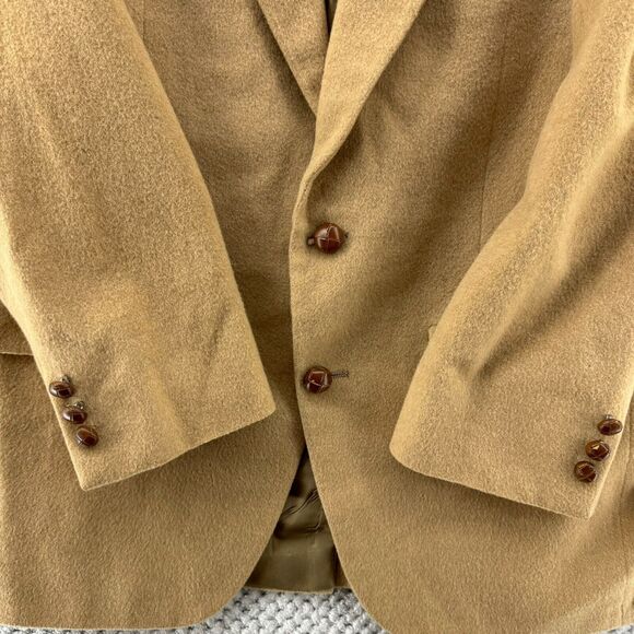 VTG Bill Blass Blazer Men M 100% Camel Hair Khaki Coat Jackets Lined 2 Button - Picture 4 of 16